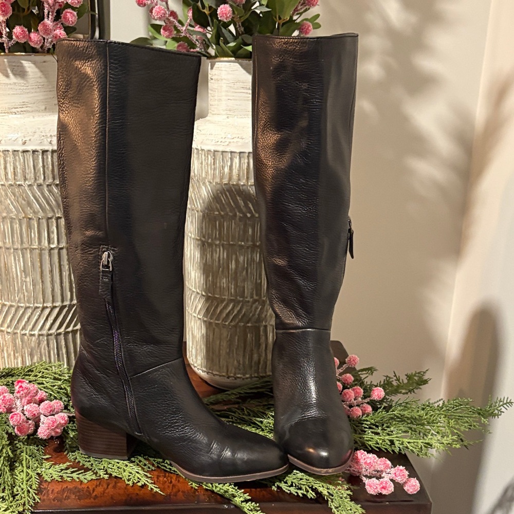 FREE SHIPPING Johnston & Murphy Black Knee-High Leather Boots